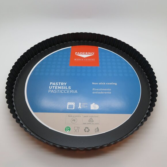 Tart Tin Pan 12” Nonstick Black Steel Round Fluted Removable Bottom Bake Paderno - Picture 1 of 14